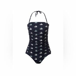 Tommy Bahama Navy Sailboat One-Piece Swimsuit Blue Green Nautical Size 10